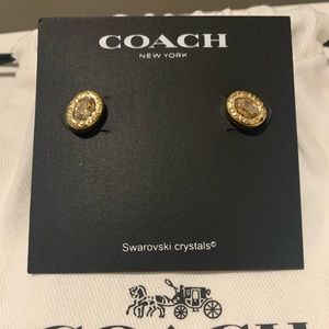 COACH SIGNATURE LOGO SWAROVSKI STUD EARRINGS GOLD